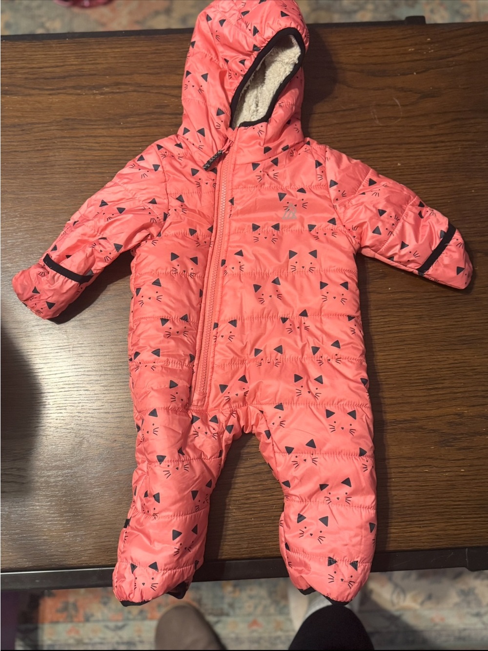Insulated Coral Baby One-Piece Footie with Hood